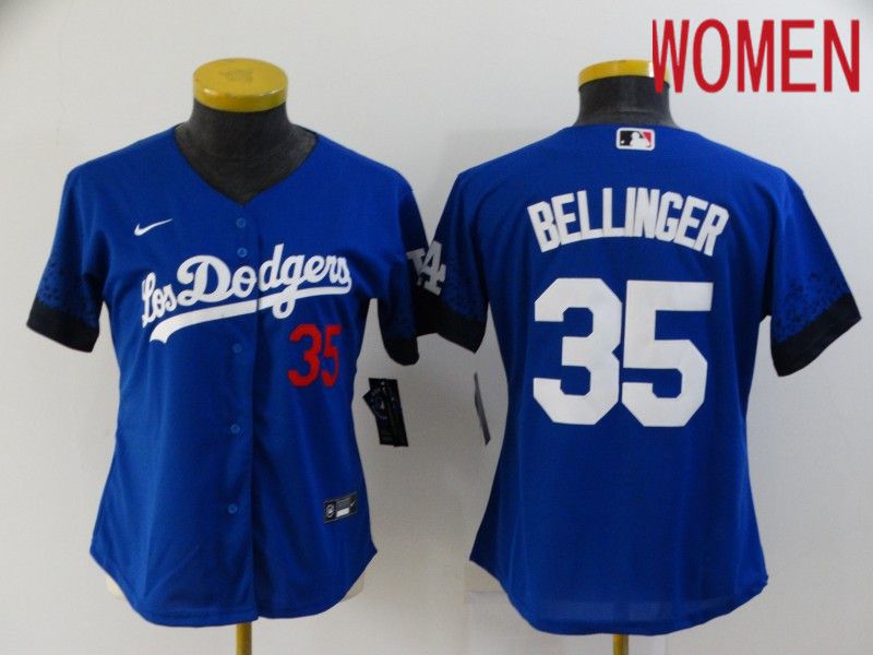 Women Los Angeles Dodgers #35 Bellinger Blue City Edition Nike 2021 MLB Jersey->women mlb jersey->Women Jersey
